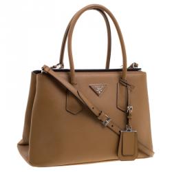Pre Owned Prada Caramel Saffiano Lux Leather Twin Tote