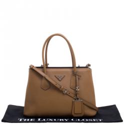 Pre Owned Prada Caramel Saffiano Lux Leather Twin Tote