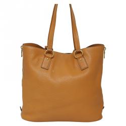 Pre Owned Prada Tan Vitello Daino Leather Side Zip Tote