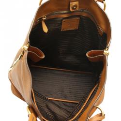 Pre Owned Prada Tan Vitello Daino Leather Side Zip Tote