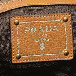 Pre Owned Prada Tan Vitello Daino Leather Side Zip Tote