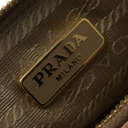 Pre Owned Prada Beige Gaufre Nappa Leather Zip Clutch