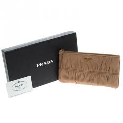 Pre Owned Prada Beige Gaufre Nappa Leather Zip Clutch