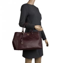 Pre Owned Prada Garnet Saffiano Lux Leather Large Gardener's Tote