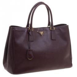 Pre Owned Prada Garnet Saffiano Lux Leather Large Gardener's Tote