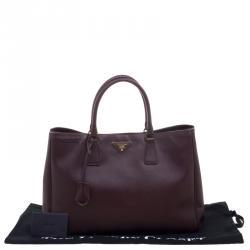 Pre Owned Prada Garnet Saffiano Lux Leather Large Gardener's Tote