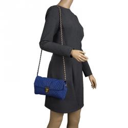 Pre Owned Prada Blue Woven Tessuto Impuntu Shoulder Bag