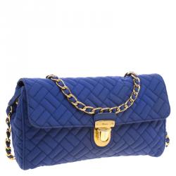 Pre Owned Prada Blue Woven Tessuto Impuntu Shoulder Bag