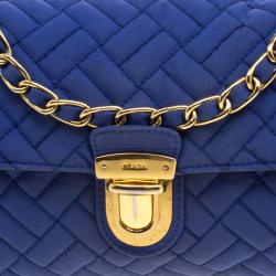 Pre Owned Prada Blue Woven Tessuto Impuntu Shoulder Bag