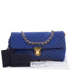 Pre Owned Prada Blue Woven Tessuto Impuntu Shoulder Bag