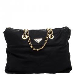 Prada Black Quilted Nylon Chain Tote Bag