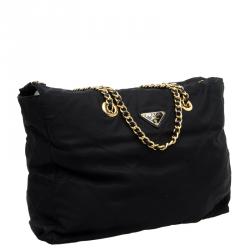 Pre Owned Prada Black Quilted Nylon Chain Tote