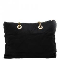 Pre Owned Prada Black Quilted Nylon Chain Tote