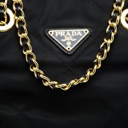 Pre Owned Prada Black Quilted Nylon Chain Tote