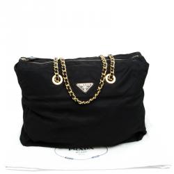 Pre Owned Prada Black Quilted Nylon Chain Tote