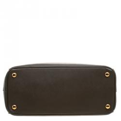 Pre Owned Prada Fatigue Green Saffiano Lux Leather Double Zip Tote