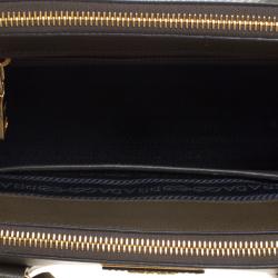 Pre Owned Prada Fatigue Green Saffiano Lux Leather Double Zip Tote