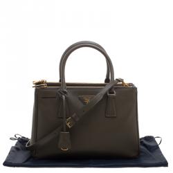 Pre Owned Prada Fatigue Green Saffiano Lux Leather Double Zip Tote