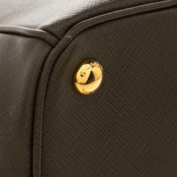 Pre Owned Prada Fatigue Green Saffiano Lux Leather Double Zip Tote