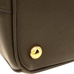 Pre Owned Prada Fatigue Green Saffiano Lux Leather Double Zip Tote