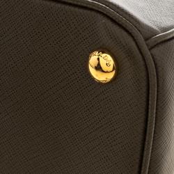 Pre Owned Prada Fatigue Green Saffiano Lux Leather Double Zip Tote