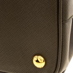 Pre Owned Prada Fatigue Green Saffiano Lux Leather Double Zip Tote