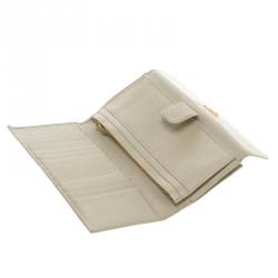 Pre Owned Prada Off White Saffiano Leather Long Flap Wallet