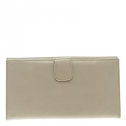 Pre Owned Prada Off White Saffiano Leather Long Flap Wallet