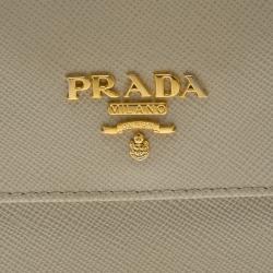 Pre Owned Prada Off White Saffiano Leather Long Flap Wallet