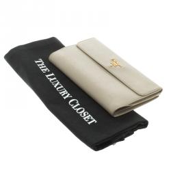 Pre Owned Prada Off White Saffiano Leather Long Flap Wallet