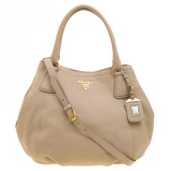Pre Owned Prada Beige Vitello Daino Leather Sacca 2 Manici Hobo