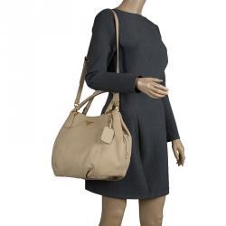 Pre Owned Prada Beige Vitello Daino Leather Sacca 2 Manici Hobo