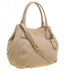 Pre Owned Prada Beige Vitello Daino Leather Sacca 2 Manici Hobo