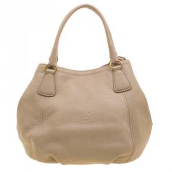 Pre Owned Prada Beige Vitello Daino Leather Sacca 2 Manici Hobo
