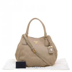 Pre Owned Prada Beige Vitello Daino Leather Sacca 2 Manici Hobo