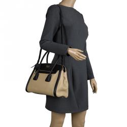 Pre Owned Prada Beige/Black Leather Double Zip Convertible Tote
