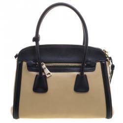 Pre Owned Prada Beige/Black Leather Double Zip Convertible Tote