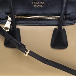 Pre Owned Prada Beige/Black Leather Double Zip Convertible Tote