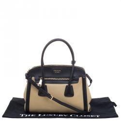 Pre Owned Prada Beige/Black Leather Double Zip Convertible Tote