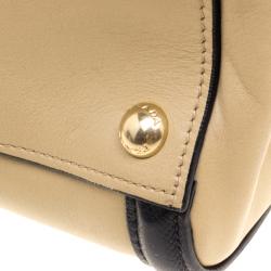 Pre Owned Prada Beige/Black Leather Double Zip Convertible Tote
