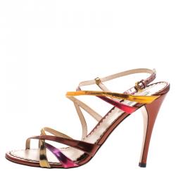 Pre Owned Prada Multicolor Metallic Leather Strappy Sandals Size 38.5