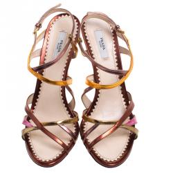 Pre Owned Prada Multicolor Metallic Leather Strappy Sandals Size 38.5