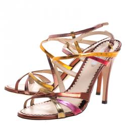 Pre Owned Prada Multicolor Metallic Leather Strappy Sandals Size 38.5