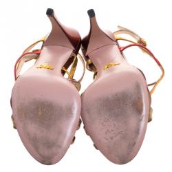 Pre Owned Prada Multicolor Metallic Leather Strappy Sandals Size 38.5