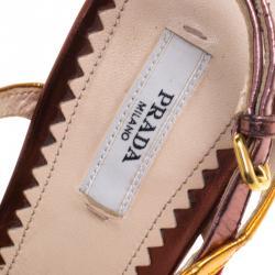 Pre Owned Prada Multicolor Metallic Leather Strappy Sandals Size 38.5