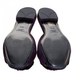 Pre Owned Prada Purple Crystal Embellished Suede Flat Slides Size 37.5
