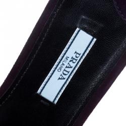 Pre Owned Prada Purple Crystal Embellished Suede Flat Slides Size 37.5