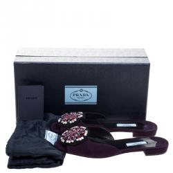 Pre Owned Prada Purple Crystal Embellished Suede Flat Slides Size 37.5