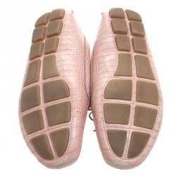 Pre Owned Prada Blush Pink Alligator Embossed Leather Bow Loafers Size 40