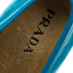 Pre Owned Prada Blue Color Block Leather Bow Detail Ballet Flats Size 36.5